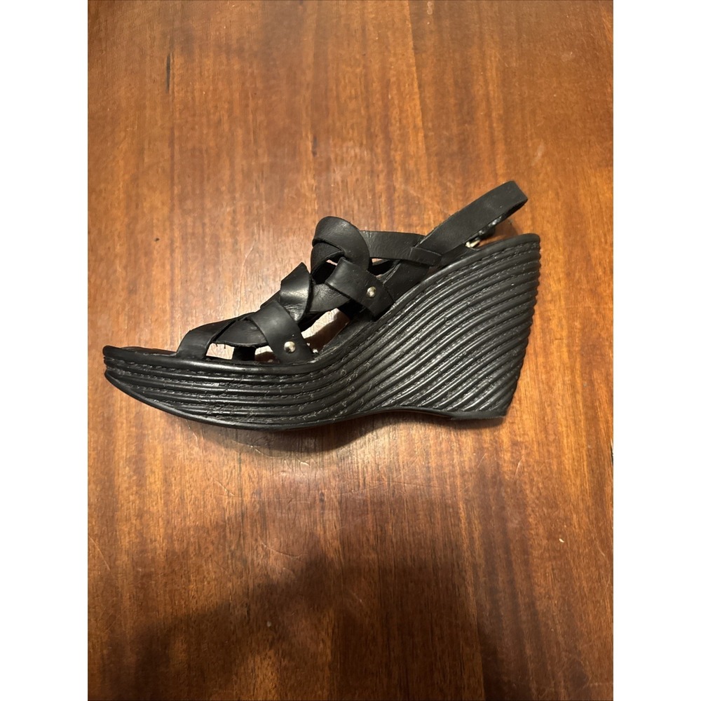Born Women's Black Leather Wedge Sandals Size 9 / 40.5M – Comfort Platform Heel - Picture 6 of 11